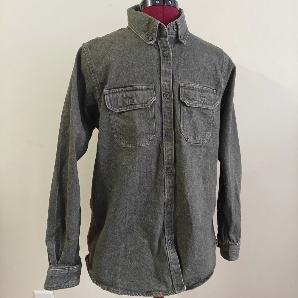 Peau De Loup Green Denim Button Up Collar Shirt Unisex Size 8 Medium Heavyweight
